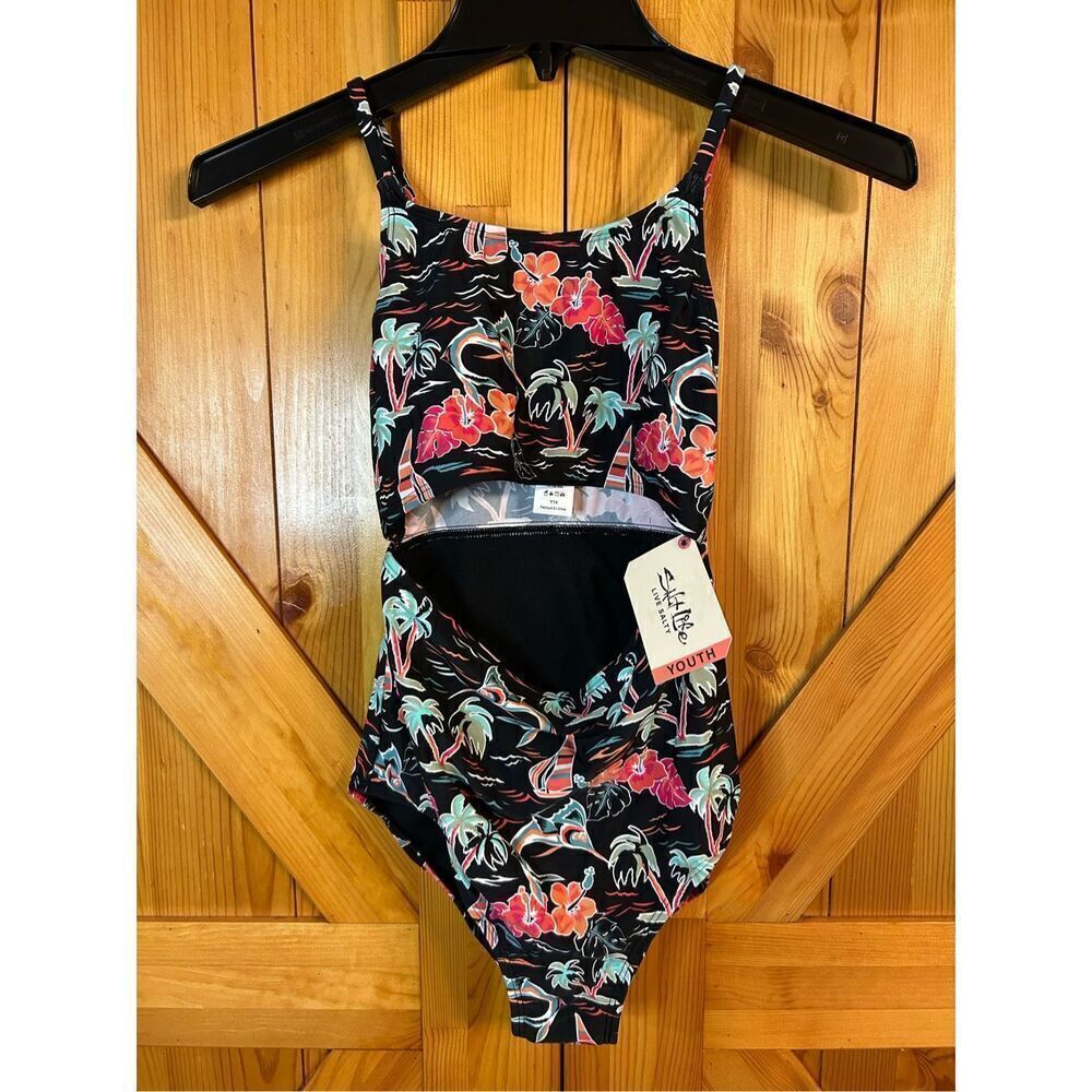 Salt Life swimsuit one piece tropical black Youth 14 nwt (0136)